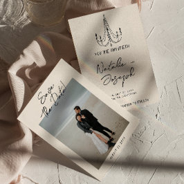 Handskriven ritad Retro Quirky Photo Bröllop Spara Datumet