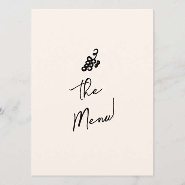 Handskriven ritad Retro Quirky Unique Bröllop Meny (Baksida)