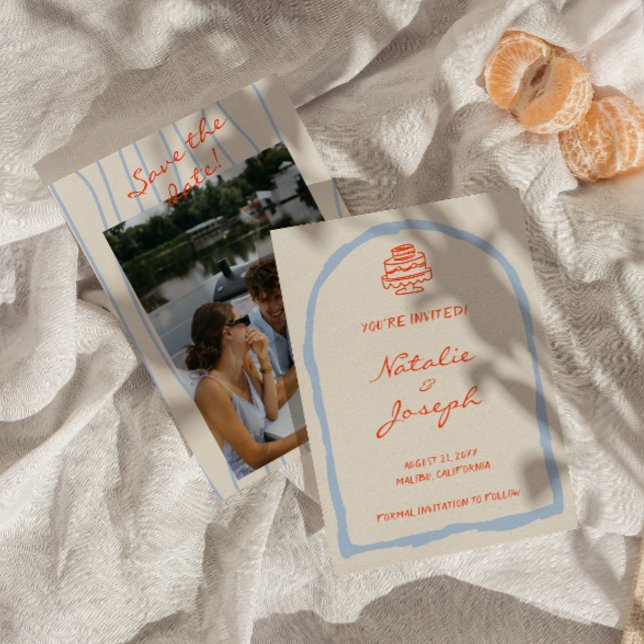 Handskriven ritad Retro Whimsical Bröllop Spara Datumet (Skapare uppladdad)