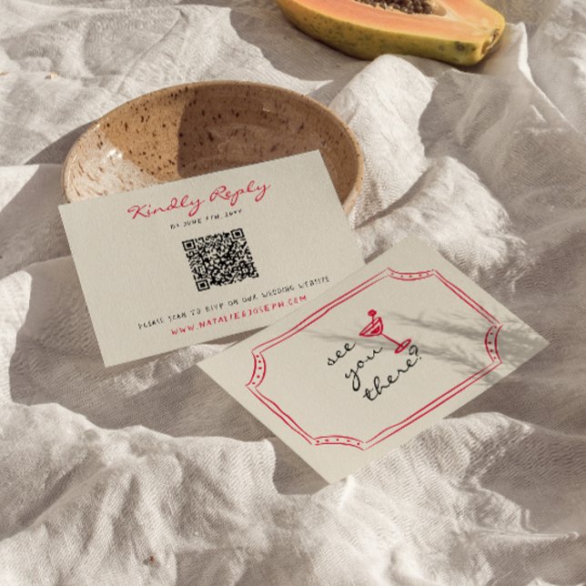 Handskriven ritad Retro Whimsical QR-kod Bröllop OSA Kort (Skapare uppladdad)