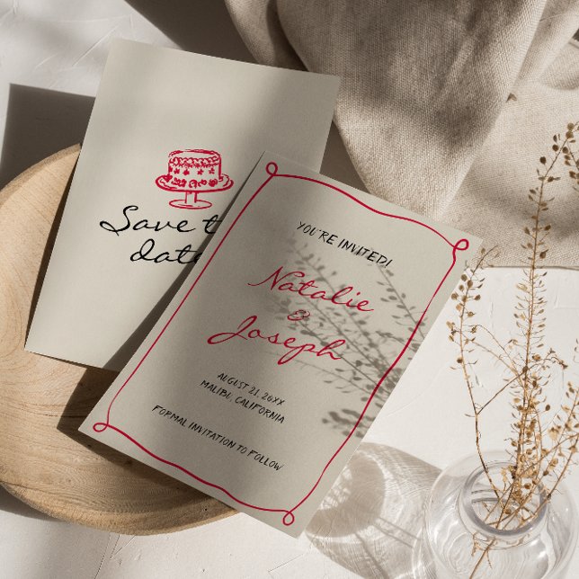 Handskriven ritad Retro Whimsical Roligt Bröllop Spara Datumet (Skapare uppladdad)