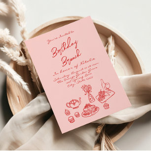 Handskriven ritad Rosa Quirky Roligt Birthday Brun Inbjudningar
