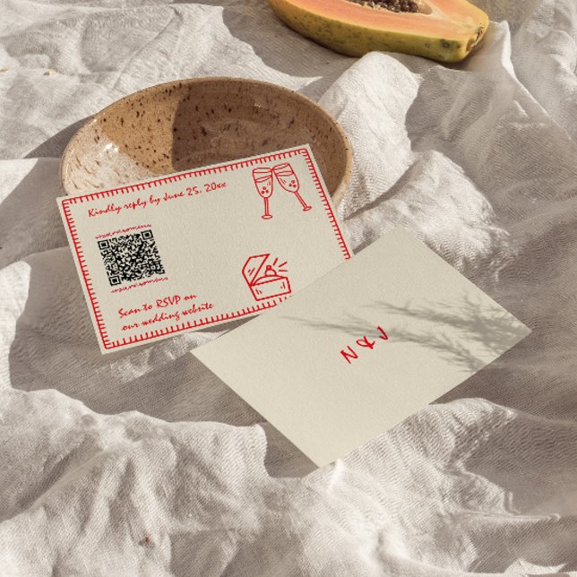 Handskriven ritad unik Quirky QR-kod Bröllop OSA Kort (Skapare uppladdad)