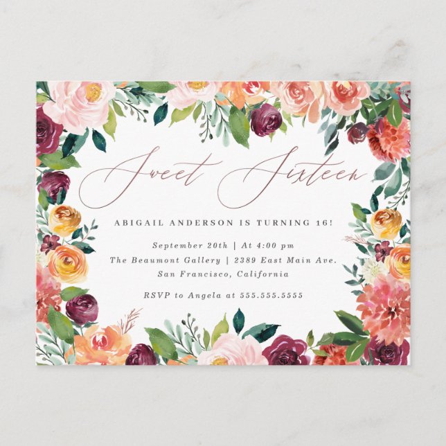 Handskriven Ro Guld Sweet 16 Födelsedagsfest Inbjudan Vykort (Framsida)