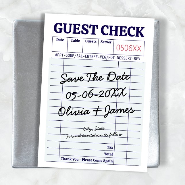 Handskriven Roligt för visuell gästkontroll Spara Datumet (Unique Fun Whimsical Guest Check Handwritten Save The Date)