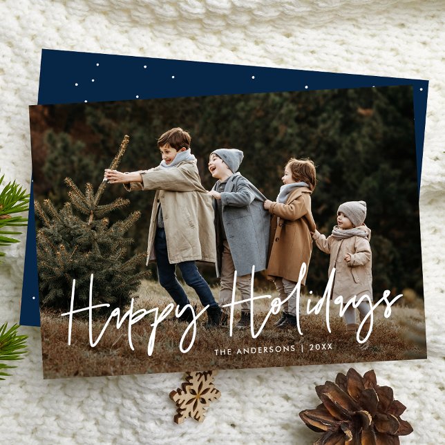 Handskriven Script Marinblå God Jul-Foto Julkort (Skapare uppladdad)
