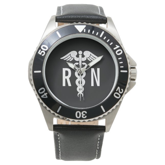Handskriven sjuksköterska Caduceus Medical Black W Armbandsur (Framsida)