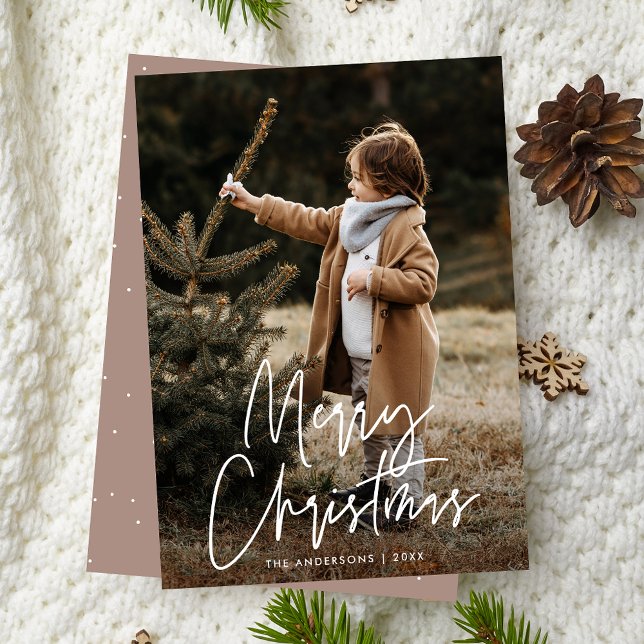 Handskriven skrift Rose Taupe God Jul Julkort (Skapare uppladdad)