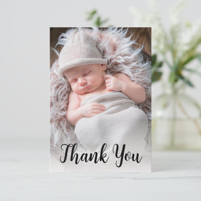 Handskriven skript Baby Foto Annonsering Tack Kort (Stående Fram)