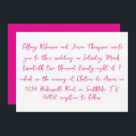 Handskriven Stil White och Shock rosa Bröllop Inbjudningar<br><div class="desc">Uppgifterna om bröllop finns i en handskriven stil,  shock rosa. Baksidan av inbjudan är en solid shock rosa med vit text för datumet.</div>