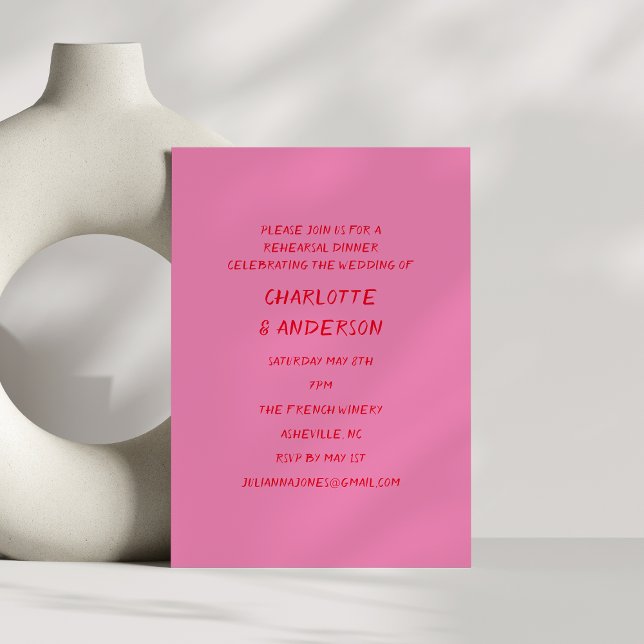 Handskriven Stollig Rosa och Red Rehearsal Middag Inbjudningar (Skapare uppladdad)