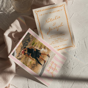 Handskriven Streck färgglad foto Bröllop Inbjudningar