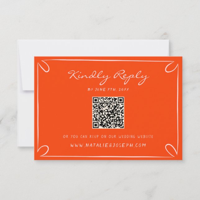 Handskriven Streck Whimsique QR-kod Bröllop OSA Kort (Framsida)