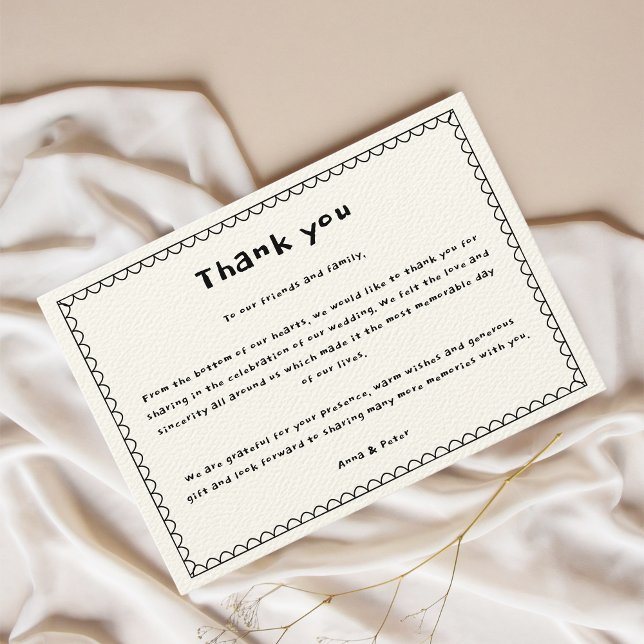 Handskriven svart och vit bedövning tack kort (Hand-written Black & White Thank you card)