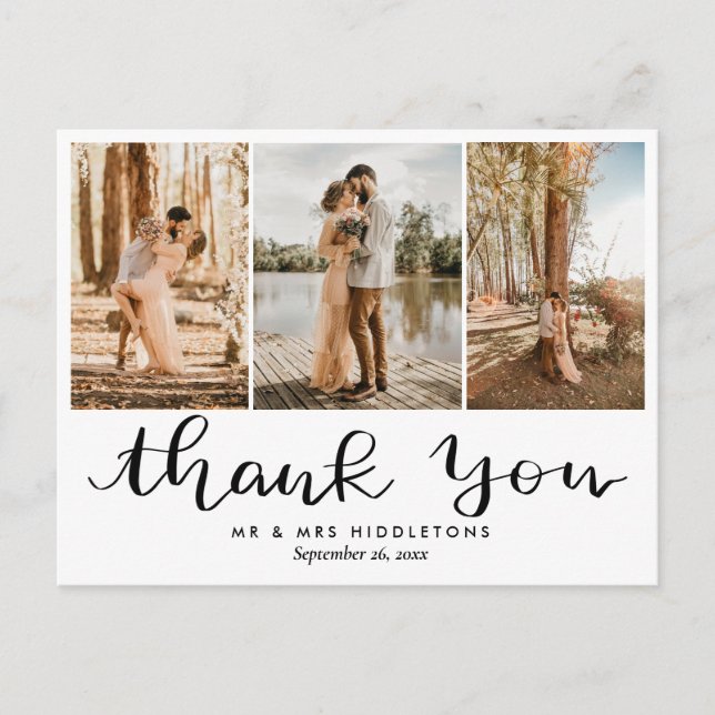 Handskriven tack | Modern Bröllop Photo Vykort (Framsida)