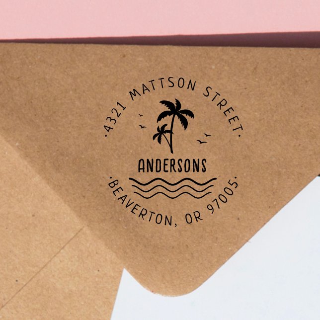 Handskriven tropisk Returadress Handflatan-Träd Självfärgande Stämpel (Skapare uppladdad)