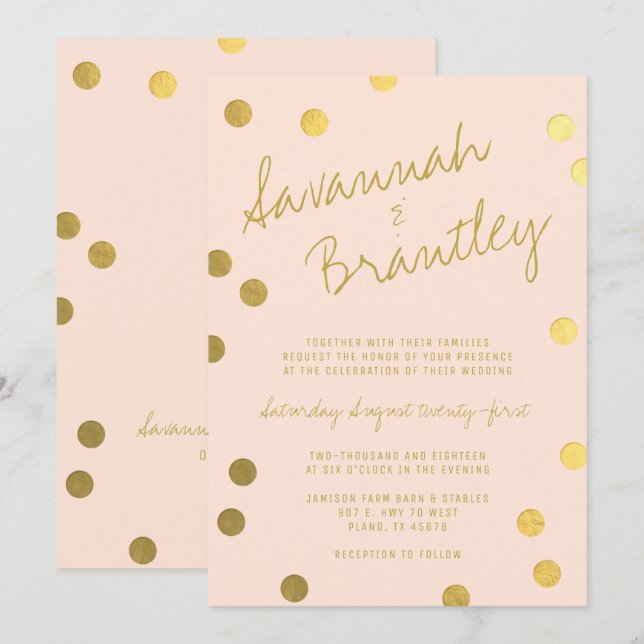 Handskriven typografi, guldfettkonfetti Bröllop Inbjudningar (Fram/baksida)