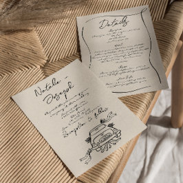 Handskriven utmatning av retro allt på en Bröllop Inbjudningar