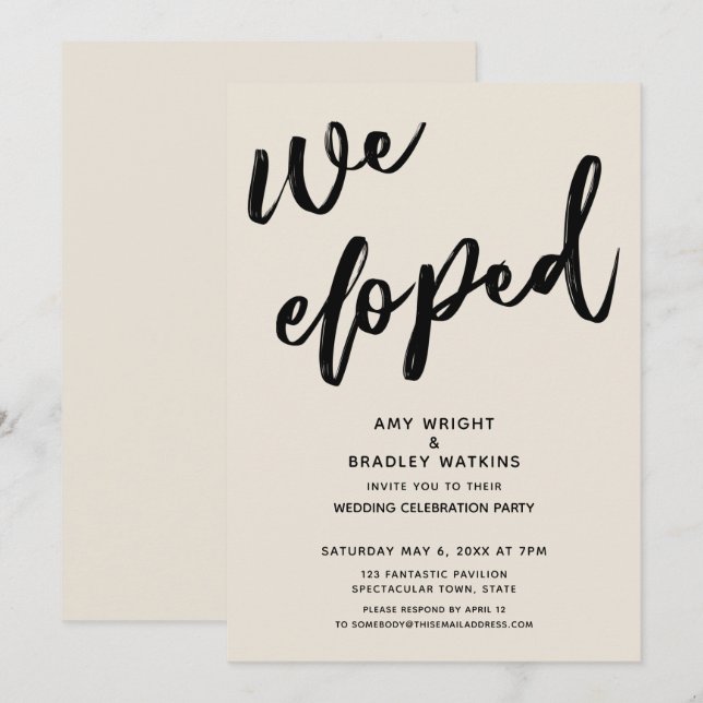 Handskriven Vi Rymde Bröllopsfest Kräm Inbjudningar (Fram/baksida)