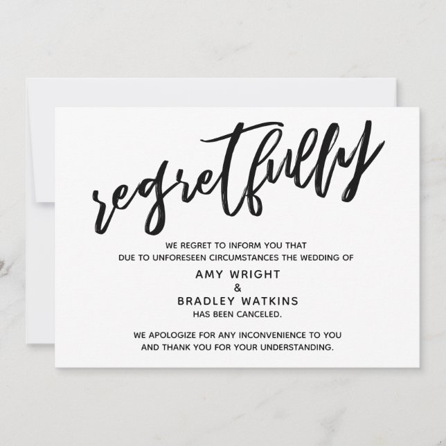 Handskriven Vigselförklaring Beklagar Inställd Vig Inbjudningar (Framsida)