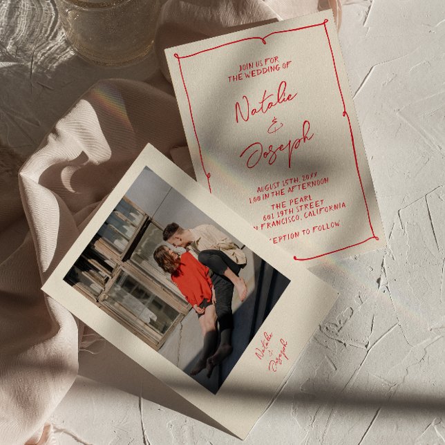 Handskriven Vintage Färgfull fotomodern Bröllop Inbjudningar (Skapare uppladdad)