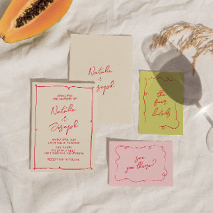 Handskriven Vintage Färgfull modern Bröllop Inbjudningar