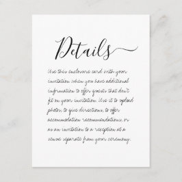 Handskrivet Bröllop-informationskort för hölje Tilläggskort