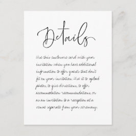 Handskrivet Bröllop-informationskort för hölje Tilläggskort