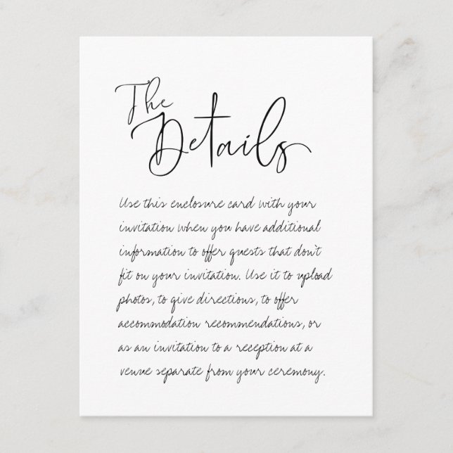 Handskrivet Bröllop-kort för detaljhölje Tilläggskort (Framsida)