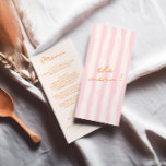 Handskrivet färgat Streck Bröllop Meny<br><div class="desc">En färgstark funky i modern rosa och orange och en gräddskriven meny. Och hand plockade grönt streck på baksidan. Perfekt och matchning med hela sviten. bröllop middag-menyn. Med chicens malldesign för boho vintage krämbakgrund och orange typografi.</div>