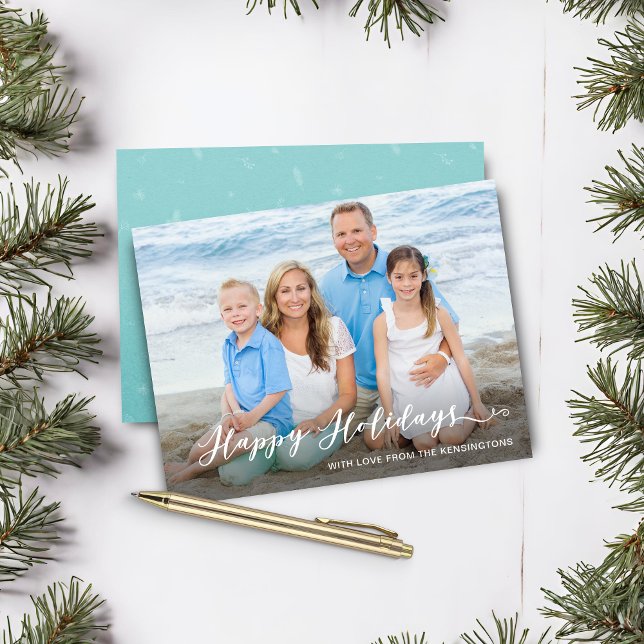 Handskrivet foto för Glad helg Budget Teal (Budget Teal Happy Holidays Handwritten Photo Christmas Card)
