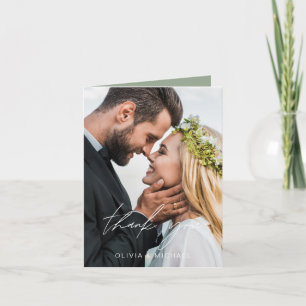 Handskrivet foto för Sage Grönt Bröllop Tack Kort