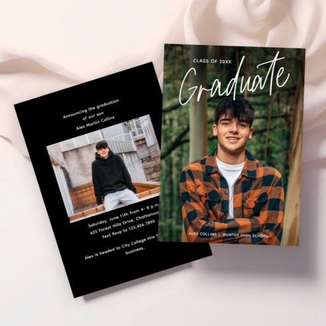 Handskrivet fotot Studenten Meddelande (Modern Handwritten Photo Graduation Announcements.)