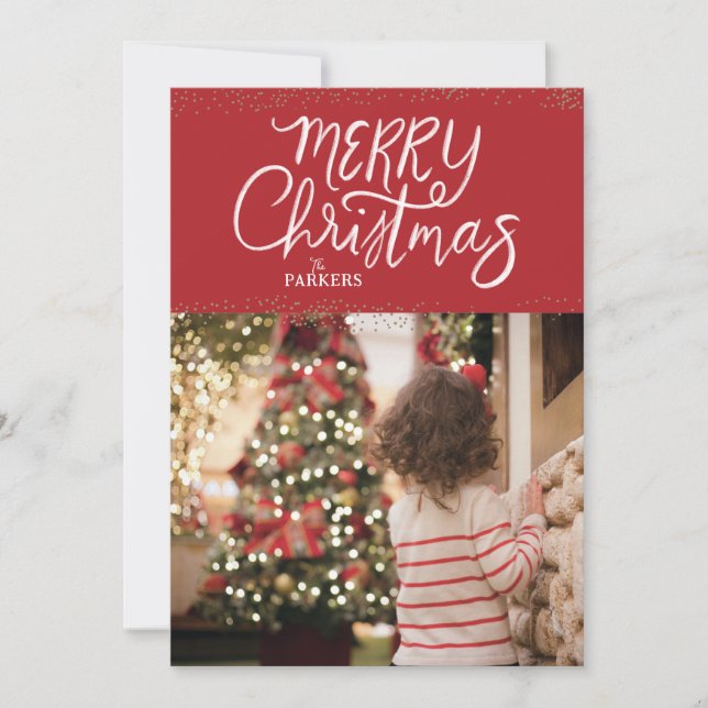 Handskrivet God jul Red Photo Card Julkort (Framsida)