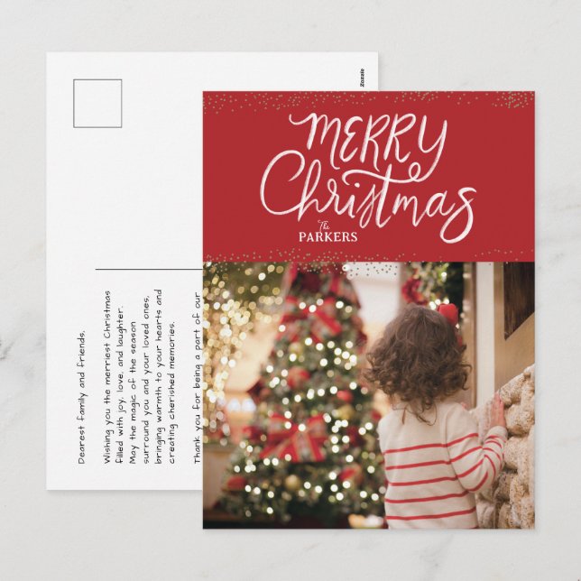 Handskrivet God jul Red Photo Postcard Helg Vykort (Fram/baksida)