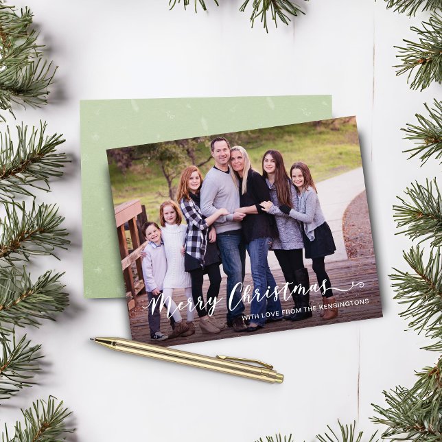 Handskrivet Helgdag för God jul Budget (Budget Merry Christmas Handwritten Holiday Photo Christmas Card)