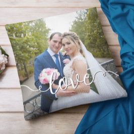 Handskrivet Kärlek-skript Bröllop Two-foto Kudde