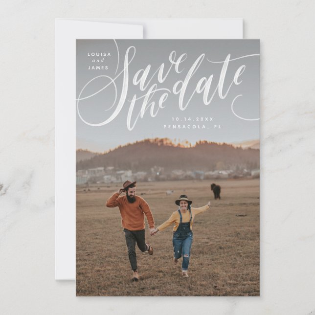 Handskrivet Lodrät Foto Spara datum Inbjudningar (Framsida)