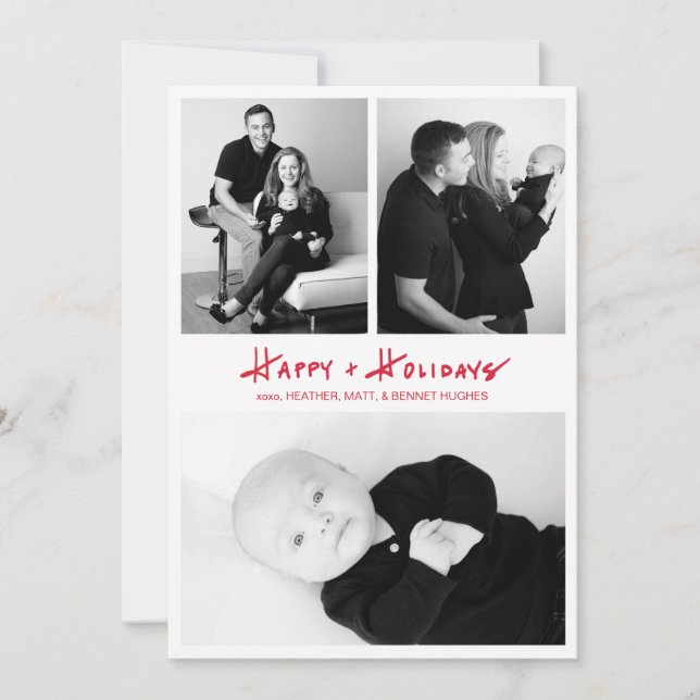 Handskrivet Lycklig + Helgdagar multifoto-kort Julkort (Framsida)