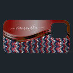 Handskrivet namn Glam Röd vit blå Glitter<br><div class="desc">Designen är ett foto och fodralen är inte tillverkade med riktig glitter, paljetter, metaller eller trä. Denna design finns också tillgänglig för andra telefonmodeller. Välj enhetstyp för att se andra iPhone-, Samsung Galaxy- eller Google-fodral. Vissa stilar kan ändras genom att välja Stil om det är ett alternativ. Du kan också...</div>