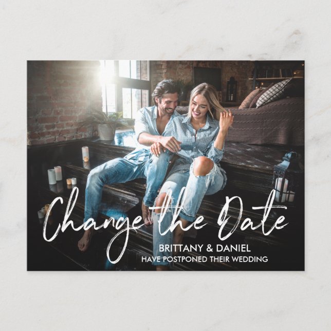 Handskrivet penselskript ändrar datumfoto vykort (Framsida)