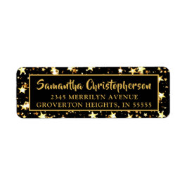 Handskrivet penselskript för svarta Guld-stjärnor Returadress Etikett