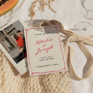 Handskrivet ritat Retro Whimsical Photo Bröllop Spara Datumet