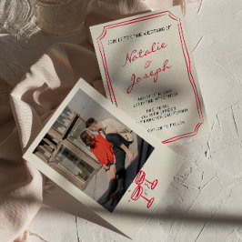 Handskrivet ritat Whimsical Retro Photo Bröllop Inbjudningar