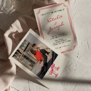 Handskrivet ritat Whimsical Retro Photo Bröllop Inbjudningar