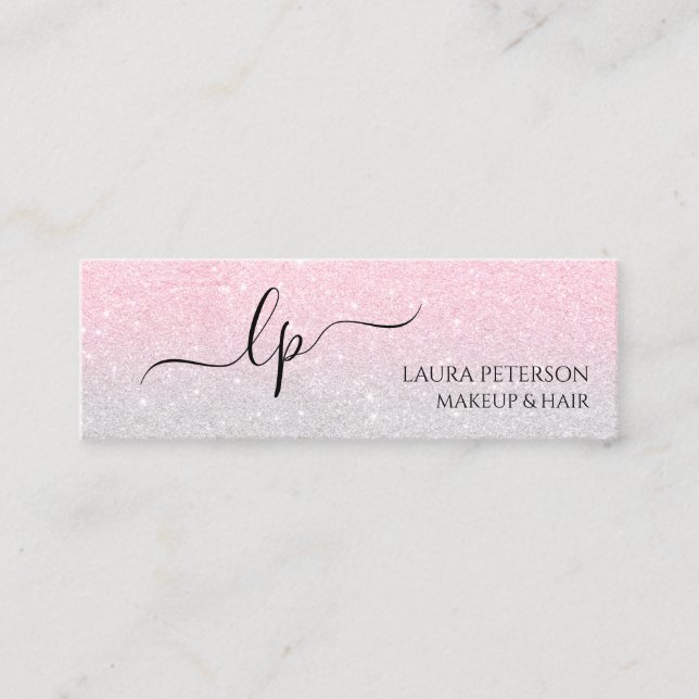 Handskrivet rosa guld- glitter skrivar calligraphy mini visitkort (Framsida)