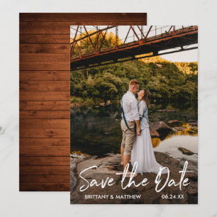 Handskrivet Rustic Wood Couple Photo Spara Datumet