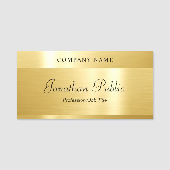 Handskrivet skript, Elegant Modern Glamoral Guld Namnbricka (Framsida)