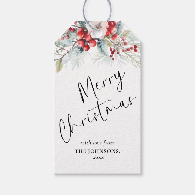Handskrivet skript för elegant | Red Berries jul Presentetikett (Framsidan)