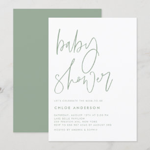 Handskrivet skript för Grönten Sage Baby Shower Inbjudningar